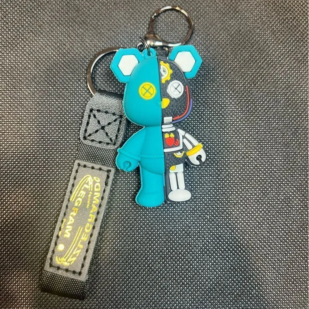 Green Cyberpunk Bear Keychain with Strap - Picture 3 of 5